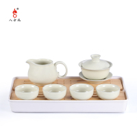 八方礼官窑粉青盖碗7入茶盘套装!