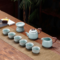 八方礼鱼跃龙门10入茶具(豆青)功夫茶具套装陶瓷家用懒人泡茶神器茶壶礼盒 BFL2023-7!