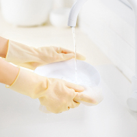 茶花洗碗手套乳胶均码4只装厨房手套家务清洁手套加厚加长洗衣手套 224002!