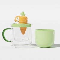 独角犀玻璃杯水杯茶水分离杯女士高颜值杯子大容量马克杯 犀仔拔萝卜 450ml 1只!