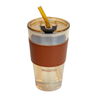 思嘉思达 水晶吸管咖啡杯 双饮设计皮质被套防漏便携杯子水杯咖啡杯 SKD-0202YZ!
