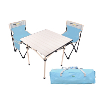 纵贯线(Seashore)便携式野餐桌椅露营装备用品蛋卷桌铝合金ST-16 米色,湖蓝!
