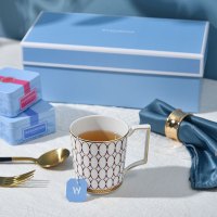WEDGWOOD威基伍德 金粉年华马克杯 午夜蓝/鎏金红+随身包茶罐礼盒!