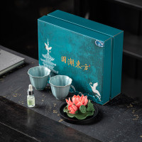 宏裕非遗·荷花汝窑开片对杯·香氛礼盒套装茶杯茶具HYXQ1060