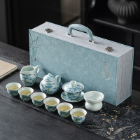 宏裕斗彩系列11头茶壶+盖碗 6品杯礼盒套装宝莲花茶杯茶具HYXQ1059(颜色随机)