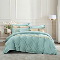 富安娜磨毛四件套-静谧·蓝1.5m床床单被套枕头套家用双人床上用品套件