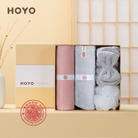 HOYO洗漱4件套致牛皮纸礼盒7246 毛巾+干发帽+束发带+浴花!