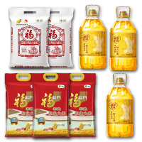 中粮福临门套餐80斤 食用油非转基因一级大豆油5L 3桶 东北寒地大米5Kg 3袋 超精多用途小麦粉5kg 2袋