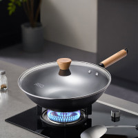 爱仕达(ASD)黑城系列无涂层炒锅 32cm CF32Z2TG 优质精铁 0 涂层 不易锈 防烫木柄