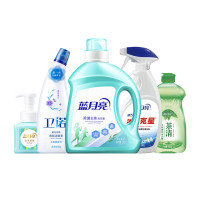 蓝月亮除菌厨卫清洁五件套(橙花除菌洗绿茶洗洁精罗兰洁厕液强力型油污克星l鲜果薄荷泡沫洗)81001005