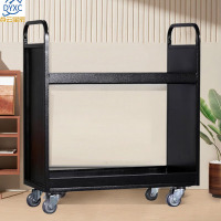点云星辰档案室推车图书馆小推车手推车移动书架柜 二层护边书车黑色800x360x900mm-厚0.6mm