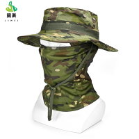 冀美夏季户外迷彩登山帽骑行防晒太阳帽全脸防晒面罩男士遮阳帽渔夫帽-美式绿
