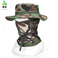 冀美夏季户外迷彩登山帽骑行防晒太阳帽全脸防晒面罩男士遮阳帽渔夫帽-丛林迷彩
