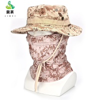 冀美夏季户外迷彩登山帽骑行防晒太阳帽全脸防晒面罩男士遮阳帽渔夫帽-沙漠数码