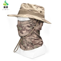 冀美夏季户外迷彩登山帽骑行防晒太阳帽全脸防晒面罩男士遮阳帽渔夫帽-废墟灰