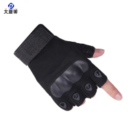 大唐御0729-战术全指手套男软壳防护掌垫触屏格斗训练作战防滑军迷手套黑色 硬壳 半指M 2双装