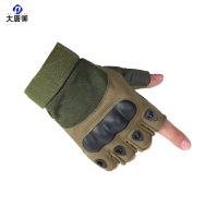 大唐御0729-战术全指手套男软壳防护掌垫触屏格斗训练作战防滑军迷手套绿色 硬壳 半指XL 2双装