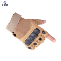 大唐御0729-战术全指手套男软壳防护掌垫触屏格斗训练作战防滑军迷手套沙色 硬壳 半指M 2双装