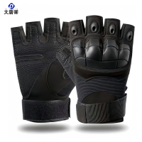 大唐御0729-战术全指手套男软壳防护掌垫触屏格斗训练作战防滑军迷手套黑色 软壳 半指M 2双装