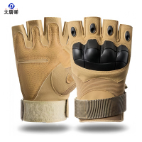 大唐御0729-战术全指手套男软壳防护掌垫触屏格斗训练作战防滑军迷手套沙色 软壳 半指L 2双装