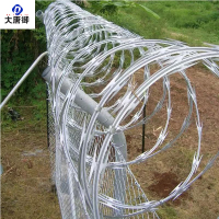 大唐御0729-刀片刺绳不锈钢滚笼防锈防护网带刺铁丝防盗防爬网国标双螺旋(圈径50厘米)加密10米