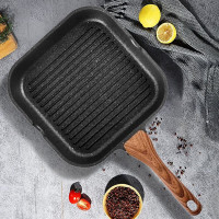 伊弗勒0729-条纹牛排煎锅 平底锅无涂层不粘煎蛋锅牛扒煎锅 黑色