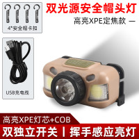 黑蝎安全帽头灯强光远射LED充电户外超亮感应夜钓灯头戴式长续航矿灯 HL-01棕色XPE+COB双光源/定焦7W