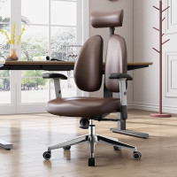 普格瑞司629-PG人体工学椅电脑椅舒适可躺办公椅西皮双背椅08A咖啡色铝合金脚
