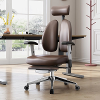 普格瑞司629-PG人体工学椅电脑椅舒适可躺办公椅 西皮双背椅08A咖啡色脚踏款