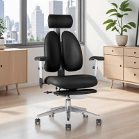 普格瑞司629-PG人体工学椅电脑椅舒适可躺办公椅 真皮双背椅08A黑色脚踏款