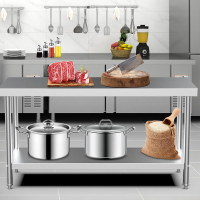 猛世简易工作台双层三层组装不锈钢饭店厨房操作工桌打荷打包装台 0.8mm厚丨双层丨201 1000x600×800mm