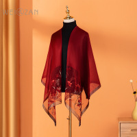 芳恩(faunen) FN-629 高级感夏夏季丝巾披肩喜妈妈婚礼服旗袍婚宴外搭绣花 3D玉兰暗红