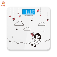京州家用智能电子秤玻璃体重秤成人人体秤称重计跨境-云端女孩26*26CM 电池款 360°全包泡沫保护