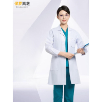 保罗岚芝夏季白大褂男短袖医生工作服护士服医院牙医实验服大褂-医用长袖女款收腰3XL(185)