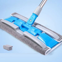 世美洁平板拖把旋转懒人家用拖布木地板墩布干湿两用拖把带清洁刮刀 蓝色整套拖把(2块布+清洁刮刀)2套