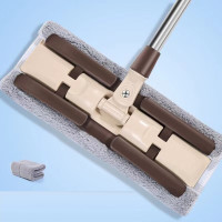 世美洁平板拖把旋转懒人家用拖布木地板墩布干湿两用拖把带清洁刮刀 咖色整套拖把(3块布+清洁刮刀)2套