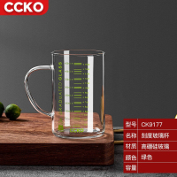 CCKO牛奶杯成人刻度杯高硼玻璃杯早餐微波炉热牛奶神器水杯泡茶杯 高硼硅玻璃杯(绿色) 350ml 3只
