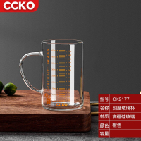 CCKO牛奶杯成人刻度杯高硼玻璃杯早餐微波炉热牛奶神器水杯泡茶杯 高硼硅玻璃杯(橙色) 350ml 3只