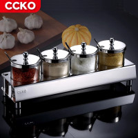 CCKO 调料盒厨房调味罐调味盒304不锈钢盐罐储物架调料罐调料瓶收纳盒 轻奢四味调味罐