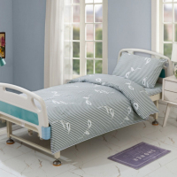 ZJLQ医院床上用品三件套 养老院诊所床单被套枕套加密白色 病房床套件-灰白健康花款