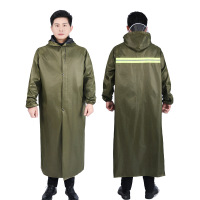 正亿达雨衣大褂加长款全身防暴雨连体户外成人外穿一体雨披 军绿色单层[拉链]140cm总长 XXL