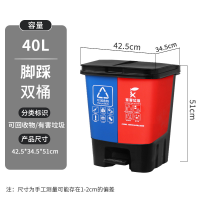 力豪(LIHAO) 分类垃圾桶商用二合一脚踩带盖 40L双桶-蓝色可回收+红色有害