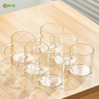 冀华美围炉煮茶壶耐高温玻璃家用提梁壶烧水泡茶壶电陶炉煮茶器茶具套装 6个透明小把茶杯