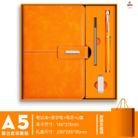 鑫京州创意商务礼品保温杯笔记本套装林肯扣本子企业办公伴手礼盒可印LOGO 活力橙商务礼盒[笔记本+笔+笔芯+U盘]