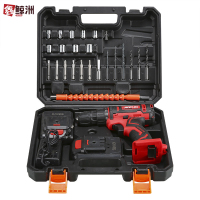 鑫鲸洲跨境手电钻锂电钻 家用冲击钻充电式电钻电动螺丝刀 充电钻-新款红色双速36VF双电一充24件套工具箱