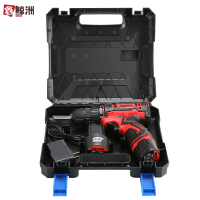 鑫鲸洲跨境手电钻锂电钻 家用冲击钻充电式电钻电动螺丝刀 充电钻-新款红色双速12V二电一充工具箱