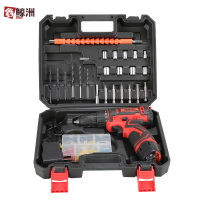 鑫鲸洲跨境手电钻锂电钻 家用冲击钻充电式电钻电动螺丝刀 充电钻-新款红色双速12V二电一充+25件套