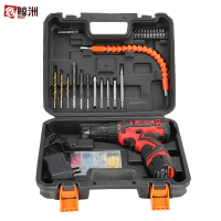 鑫鲸洲跨境手电钻锂电钻 家用冲击钻充电式电钻电动螺丝刀 充电钻-新款红色双速12V二电一充+78件套