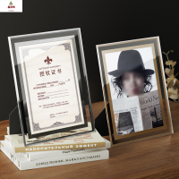 鑫京州创意透明水晶玻璃相框荣誉证件相框摆件摆台A4证件框架画框 银色 6寸横竖可摆(内径10.1*15.2CM) 4个