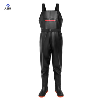 大唐御加厚pvc下水裤雨裤带雨鞋全身浇地水裤鞋一体连体防水服赶海装备 牛皮纹大口袋 42